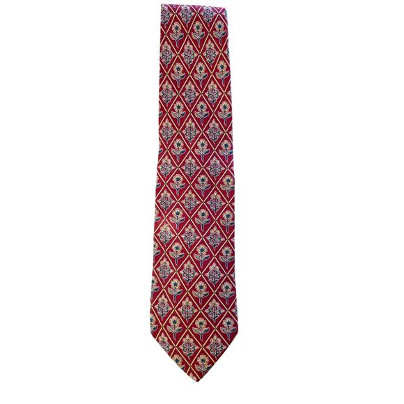 Lands End Mens Red Floral Tie - Picture 1 of 3